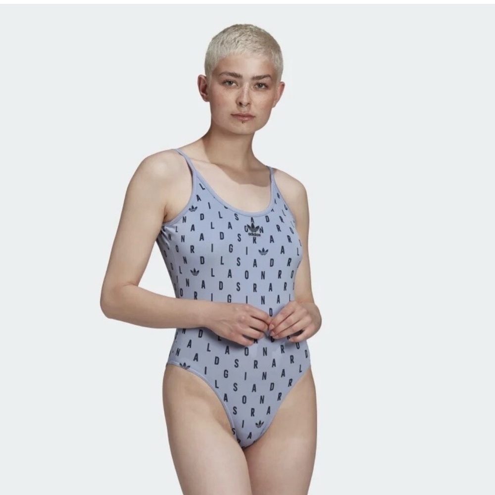 Adidas Originals All Over Print Scoop‎ Back Bodysuit Chalk Blue Sz XS